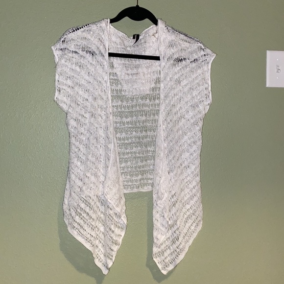 Short Crochet Knit Cardigan w/ Hoodie - Picture 2 of 4